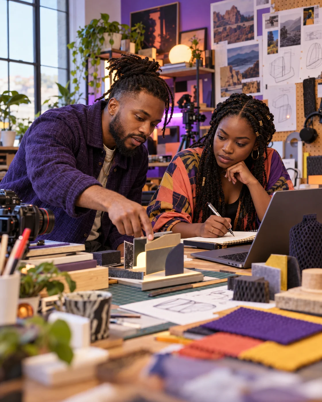Two creators reviewing a product prototype together